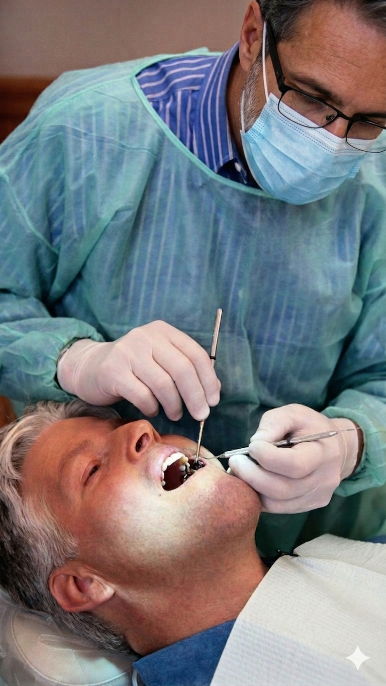 Dr. Douglas Lima realizando atendimento odontológico de emergência